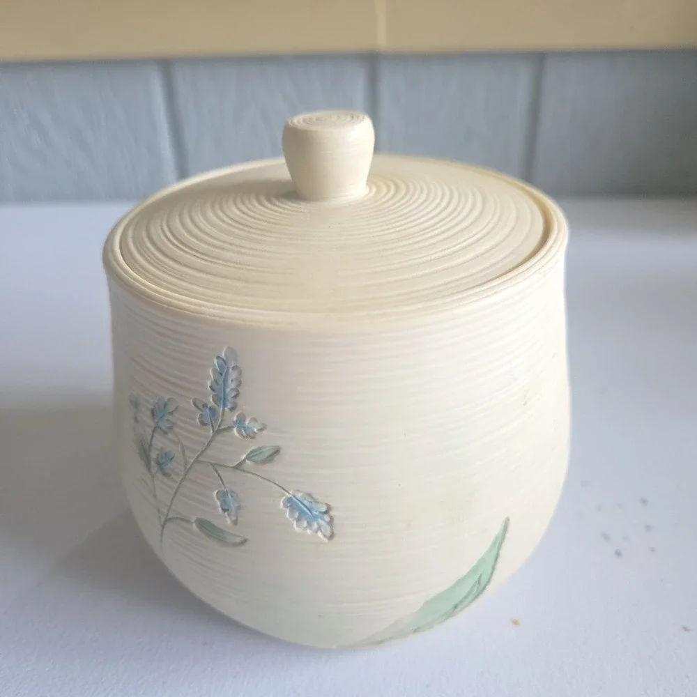 Shabby Chic Floral Embossed Bathroom Canister Lid Cotton Jar Floral Handpainted